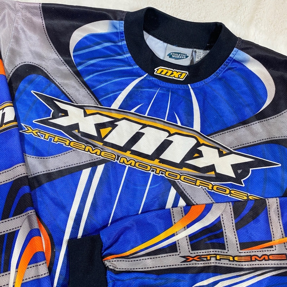 Y2K Athletic Works Xtreme Motocross Jersey Mens M Blue Orange Graphic